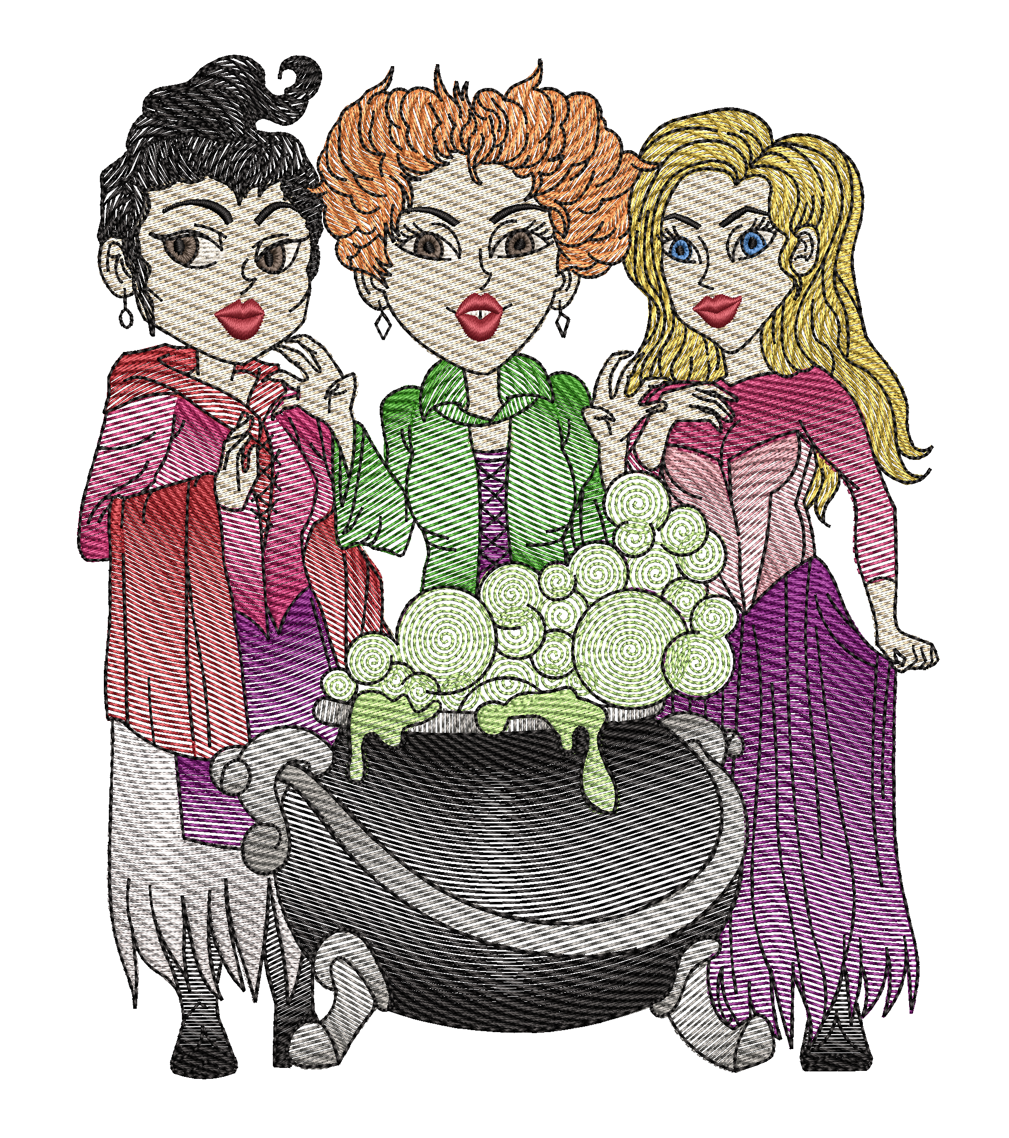 Halloween hocus pocus sanderson sisters witches sketch light fill quick  stitch machine embroidery design by The Classic applique